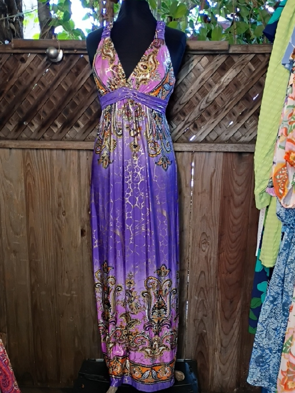 Purple & Gold Printed Maxi Dress